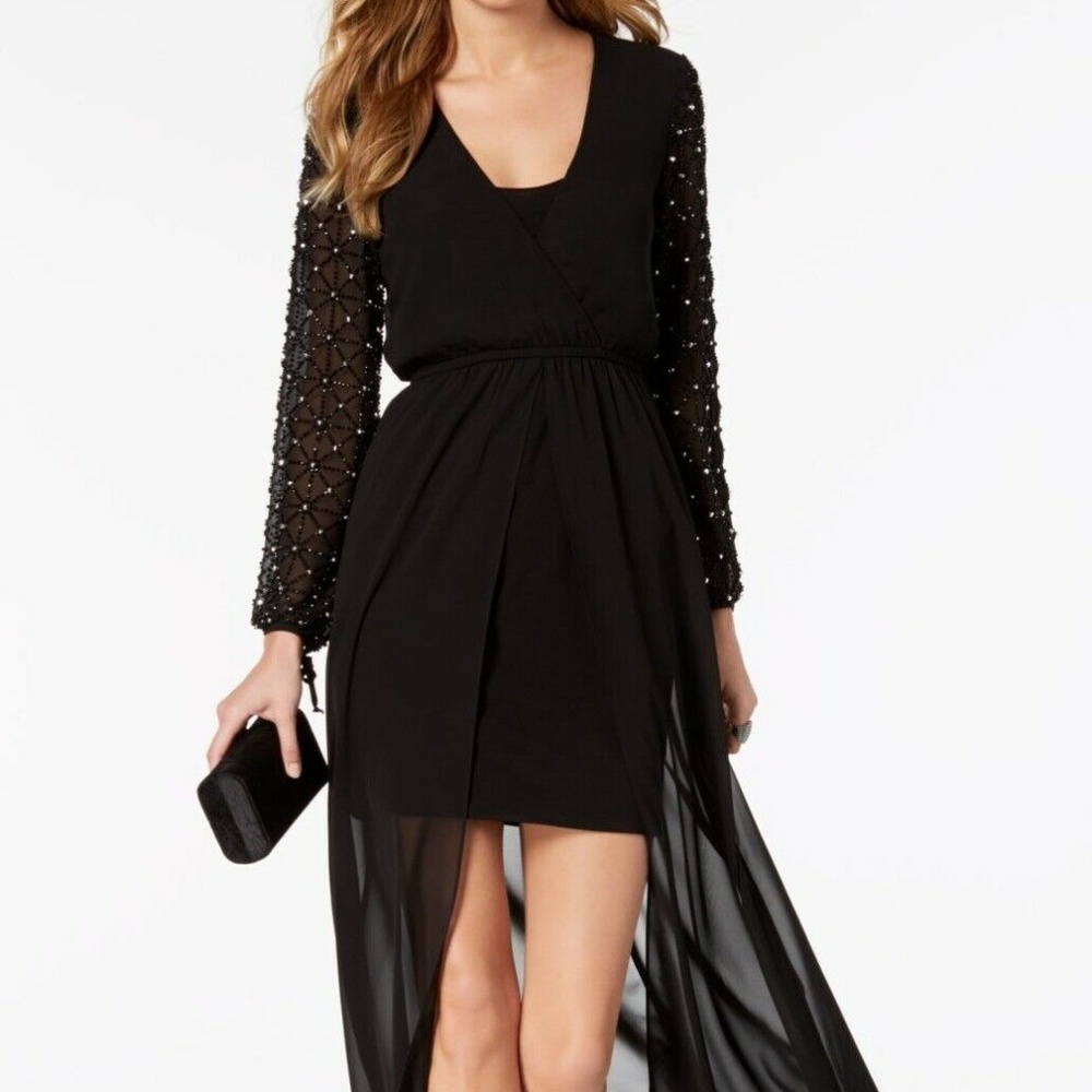 Betsy & Adam Black Beaded Sheath Dress